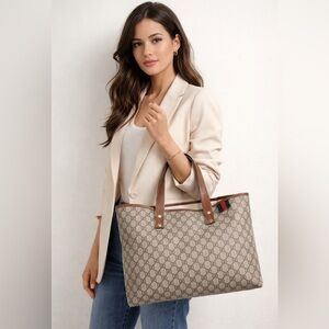 Authentic Gucci open tote bag brown monogram supreme coated canvas large size